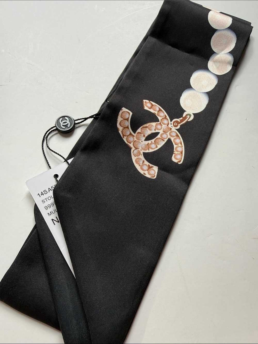 Fashion Accessories Black Pearl Logo Silk Twilly Scarf